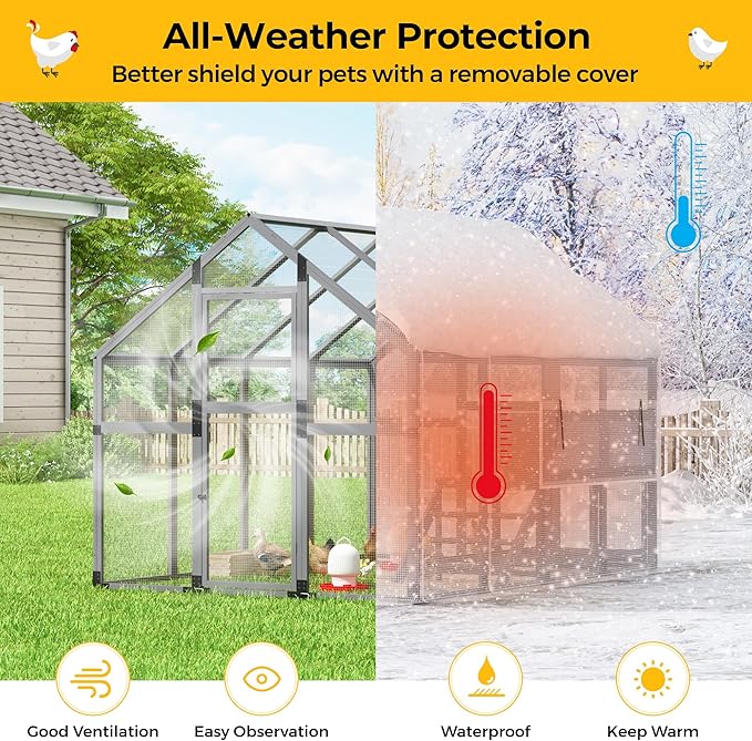 Extra Large Chicken Coop Run, Outdoor Wooden Chicken House Insulated with Waterproof Cover for Winter, 4 Nesting Boxes, Roosting Bars for 10-15 Chickens, Backyard, Farm, 9' x 6' x 6' (Modern Grey)