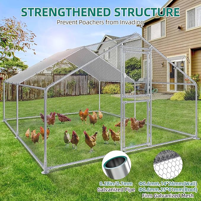YITAHOME Large Metal Chicken Coop Run Pen for 10-20 Chickens, Walk-in Poultry Cage Hen Run House w Waterproof & Anti-UV Cover, Outdoor Chicken Cage for Outside, Backyard, Farm (13.1 x 9.8 x 6.4 ft)