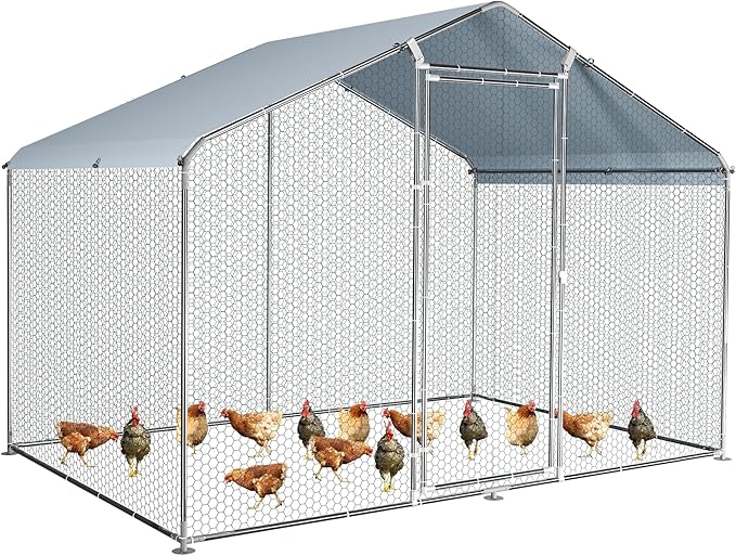 Betterhood Large Metal Chicken Coop Upgrade Tri-Supporting Wire Mesh Chicken Run,Chicken Pen with Water-Resident and Anti-UV Cover,Duck Rabbit House Outdoor(10’ W x 6.6’ L x 6.5’ H)