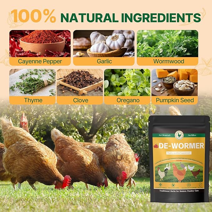 Chicken De-w0rmer, All-Natural Formula-Chili Mix, Safe for Eggs | Support Gut Balance, Healthy Digestion & Vitality for Laying Hens, Ducks, Turkeys and Backyard Poultry | Effective for All Ages&Sizes