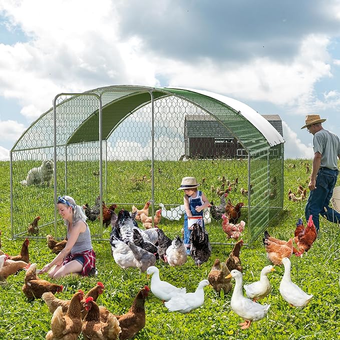 Large Metal Chicken Coop, Metal Chicken Run with Waterproof and Anti-Ultraviolet Cover for Outside, 9.8 x 13.1 x 6.5 Ft Walk-in Poultry Cage, Outdoor Chicken Pen for Backyard and Farm