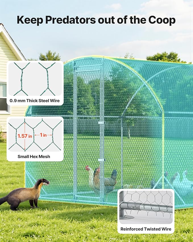 VEVOR Large Metal Chicken Coop, 9 x 25 x 6.6 ft, Walk-in Chicken Run House with Waterproof Cover & Sturdy Frame, Dome Roof Poultry Cage Duck Pen for Rabbit Hen Goose Outdoor Backyard Farm Use