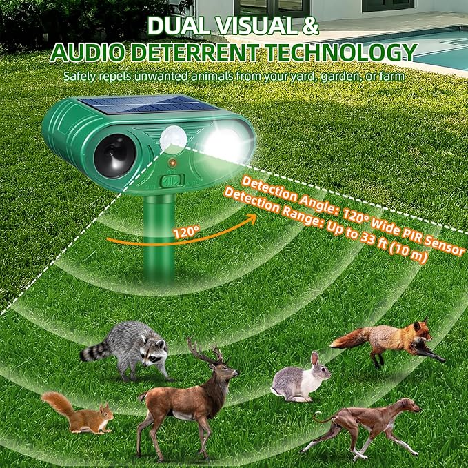 2026 Sonic Fortress Pro Deer Repellent Devices, Racoon Repellent Outdoor Squirrel Fortress Pro IP65 Animal Repeller Cat Deterrent with Motion Sensor&Flash Light to Scare Dog Out of Garden Yard(2Pack)