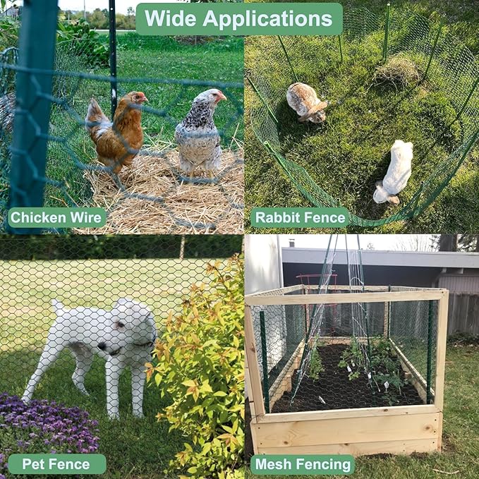 Chicken Wire for Floral Arrangements, 15.7 x 157 Inches Green Mesh, 0.6 Inch Hexagonal Galvanized PVC Coated Netting Fence for Crafts, Poultry, Garden