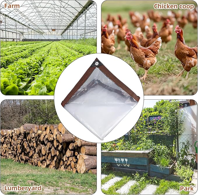2pcs Chicken Coop Cover, 3.5x2m/11.48x6.56 Feet Waterproof Clear Tarp for Chicken Coop Run Cover with 30 Cable Ties Heavy Duty PVC Pheasantry Runway Wrap for Outdoor Winter Farm