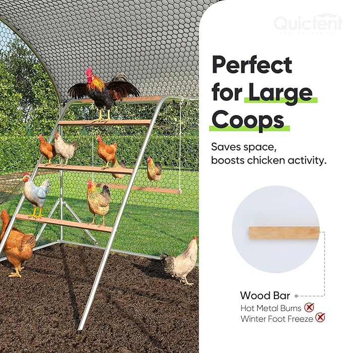 Quictent Metal Chicken Perch for Chicken Coop, Natural Wood Roosting Bar for Walk-in Run, Poultry Climbing Ladder Activity Gym Toy (Vertical Perch)