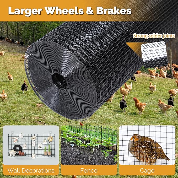 Black Hardware Cloth 1/2'' 48'' X 100',19 Gauge Chicken Wire Fencing PVC Coating Welded Wire Mesh Rolls for Chicken Coop and Home Improvement Garden Fence Rabbit Tree Guard