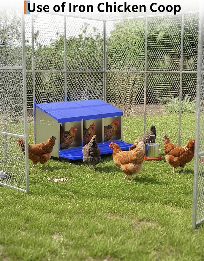 Chicken Nesting Box 3 Hole, Galvanized Steel Nest with Roll Away Egg Collection & Swing Perch, Easy-Clean Laying Box for Hens, Heavy Duty Design for Chicken Coop