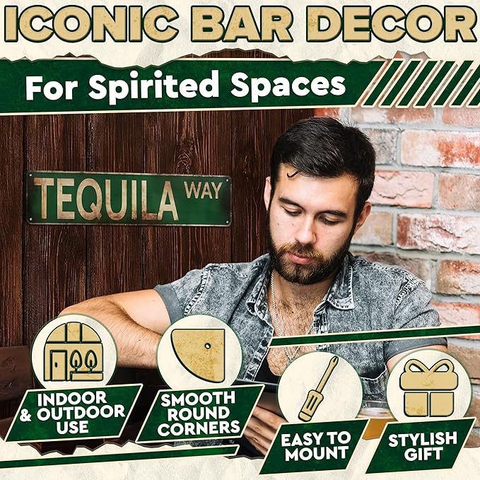 4x16 Inch Metal Bar Signs – Tequila Decorations Metal Signs, Lightweight and Easy to Install, Vintage Style Wall Tinplate Art, Rust and Fade Resistant, Good for Home, Bar, Kitchen, and Pub