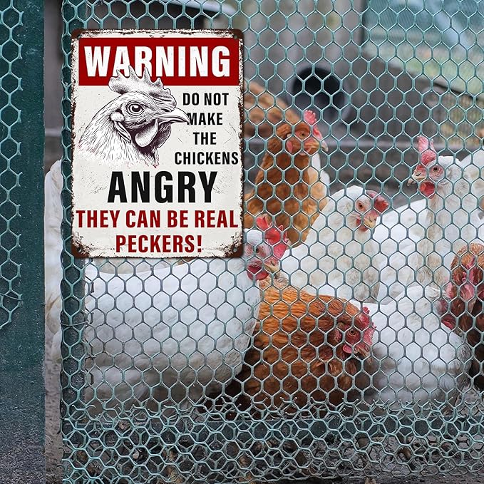 Chicken Coop Vintage Metal Tin Sign Warning Do Not Make The Chickens Angry Funny Outdoor Sign for Farm Wall Decor 12 * 16inch