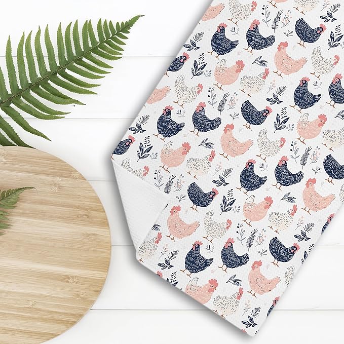 Chicken Floral Farmhouse Kitchen Dish Towels for Bathroom Decor, Chicken Gifts for Women Mom Lady, 16x24 Inch