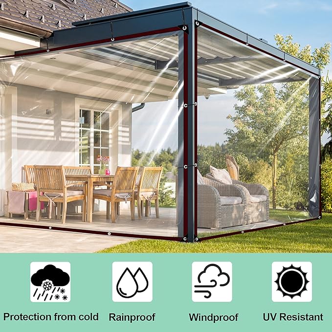 Clear Tarp - Waterproof tarp 6X10FT with Grommets,Clear Vinyl Tarps for Outdoor Porches Transparent Tarpaulin for Patio Enclosure Roofs Greenhouse Plant Chicken Coop Cover