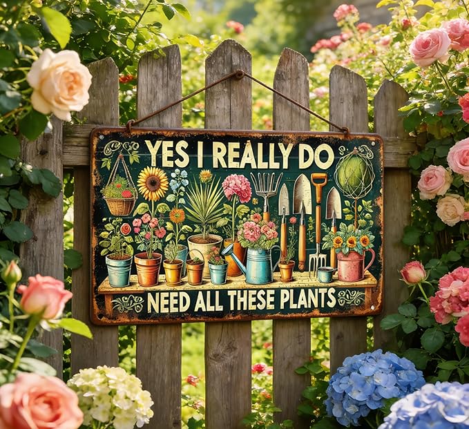 Vintage Garden Metal Sign Funny Gardening Tin Signs Rustic Farmhouse Wildflowers Daisy Aluminum Wall Art I Need These Plants for Home Garden Patio Farm Yard Outdoor Indoor Decor 8x12 Inch
