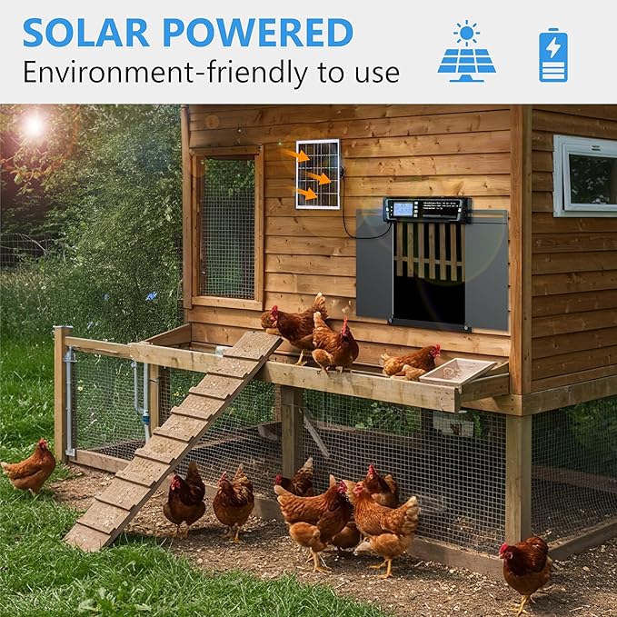 Automatic Chicken Coop Door with Timer & Light Sensor，5000mAh Battery & 3.7W Solar Panel，Anti-Pinch Auto coop Door, Weatherproof for Backyard Chicken Coop (Gray)