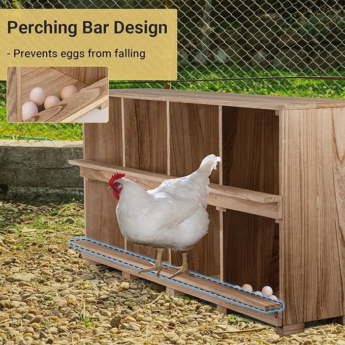 Nesting Boxes for Chickens 8 Compartment, Wall-Mounted Wooden Chicken Nesting Box, Ensuring Comfortable Egg Laying, Preventing Egg Falls, Perfect for Backyard and Poultry Farms