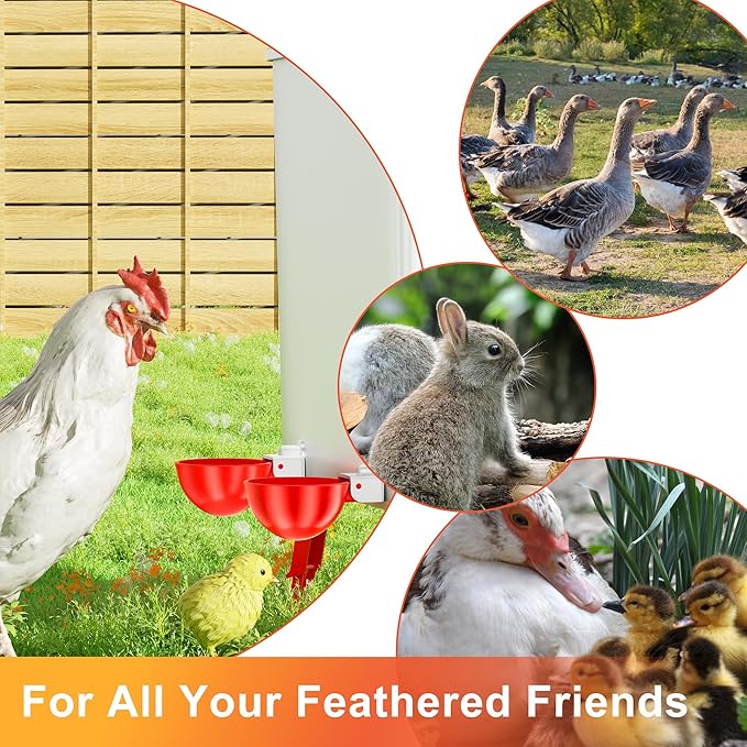 Chicken Waterer Cups, 6 Pack Automatic DIY Chicken Water Cups with 3/8'' Hole Saw for Bucket, Trough - Poultry Drinking Valve, Easy Install