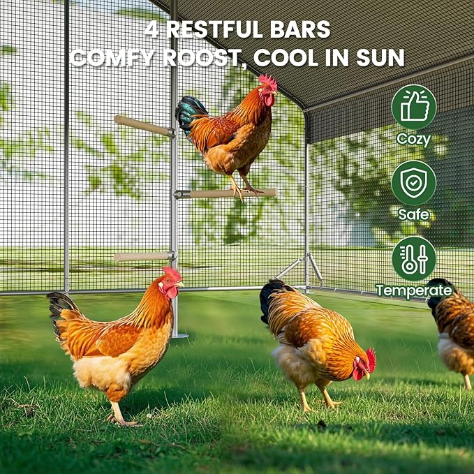 Large Chicken Coop with Chicken Run & Hardware Cloth, Solar Light, Waterproof & UV-Resistant Cover, Outdoor Poultry Cage for Farm Use,2 Room