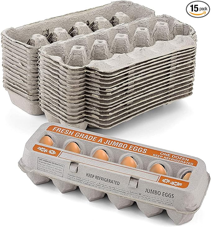 MT Products Natural Pulp Jumbo Egg Cartons 1 Dozen - Disposable Egg Storage Container (Pack of 15) - Made in the USA