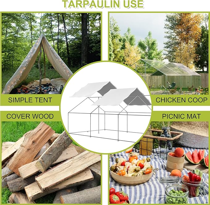 Outdoor Metal Chicken Coop Cover with 44 pcs Ball Bungee Cords, for Large Walk-in Chicken Run Pen, Waterproof, Fence Chicken Cages Cover, 11.38'Lx6.33'W (Only Cover, Frame Not Included) 2 Pack