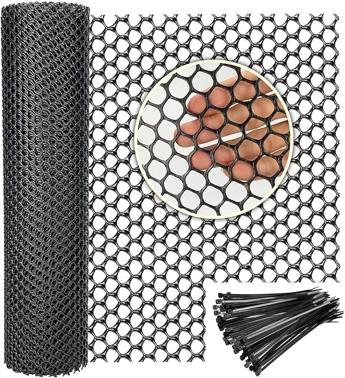 Plastic Wire Mesh Fence 16in x 33Ft Plastic Chicken Wire Mesh for Poultry, Dogs, Rabbit, Snake Barrier & Gardening Versatile Plastic Fencing (16in x 33Ft, Black)
