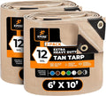 Heavy Duty Tan Poly Tarp 6' X 10' (2-Pack) - Multipurpose Protective Cover - Durable, Waterproof, Weather Proof, Rip and Tear Resistant - Extra Thick 12 Mil Polyethylene - by Xpose Safety