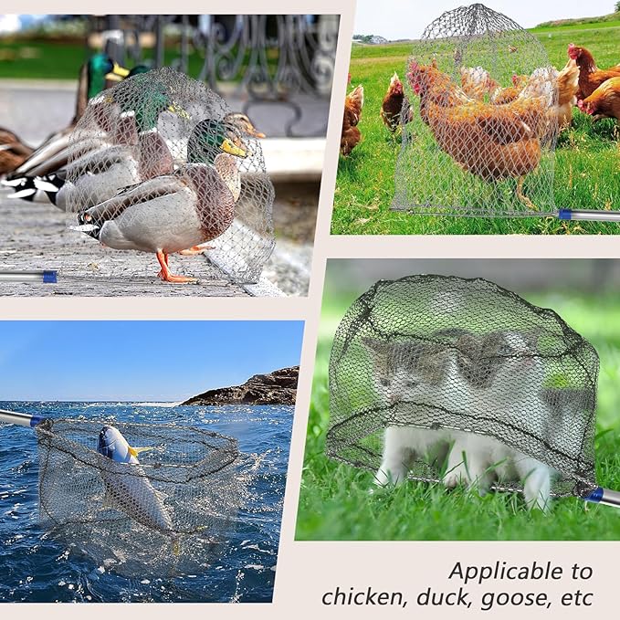 Chicken Catching Net 2 Pcs,Adjustable from 29-74 inches Chicken Net, Suitable for Catching Outdoor Animals Such as Chickens, Ducks, Fishnet,Geese,Birds (2 Nets, 1 Pole Included)