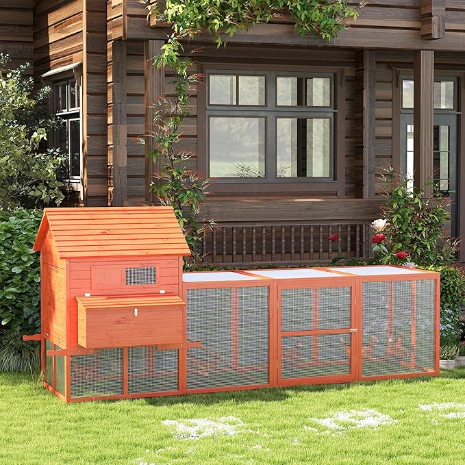 PawHut 145" Chicken Coop Large Chicken House Rabbit Hutch Wooden Poultry Cage Pen Garden & Backyard with Run & Inner Hen House Space