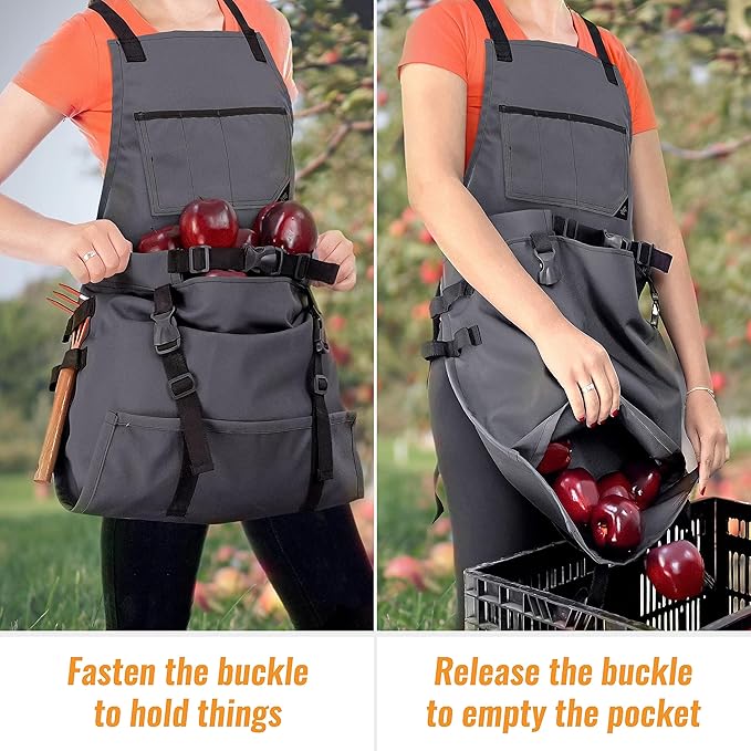 Under NY Sky Gardening Apron – Harvest Pouch, Pockets, Loops, Cross-back Straps, Water-Resistant, Adjustable for Men & Women