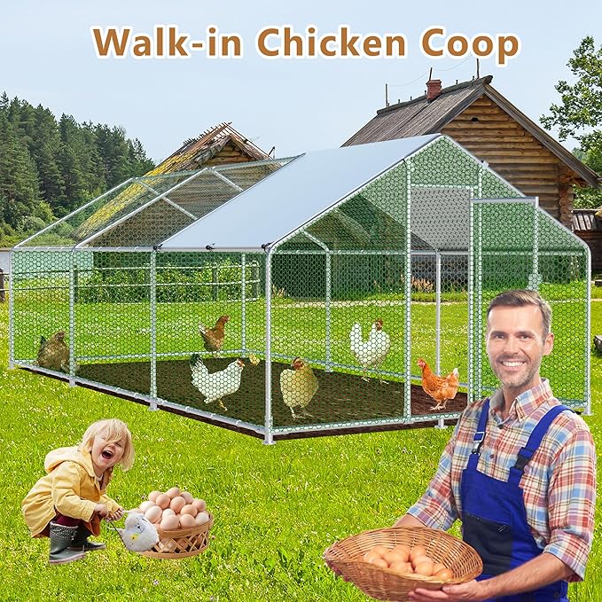 Large Metal Chicken Coop 19.2x9.84x6.6ft Chicken Runs for Yard with Cover, Walk-in Chicken Coops for 20 Chickens, Heavy Duty Chicken Run Lockable Chicken Pen Outdoor Poultry Cage