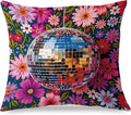 Funky Y2K Maximalist Floral Disco Ball Pillow Covers 18x18, Eclectic Home Decor, Trendy Retro 70s Colorful Flower Botanical Throw Pillow Covers for Home Girls Room Dorm Apartment