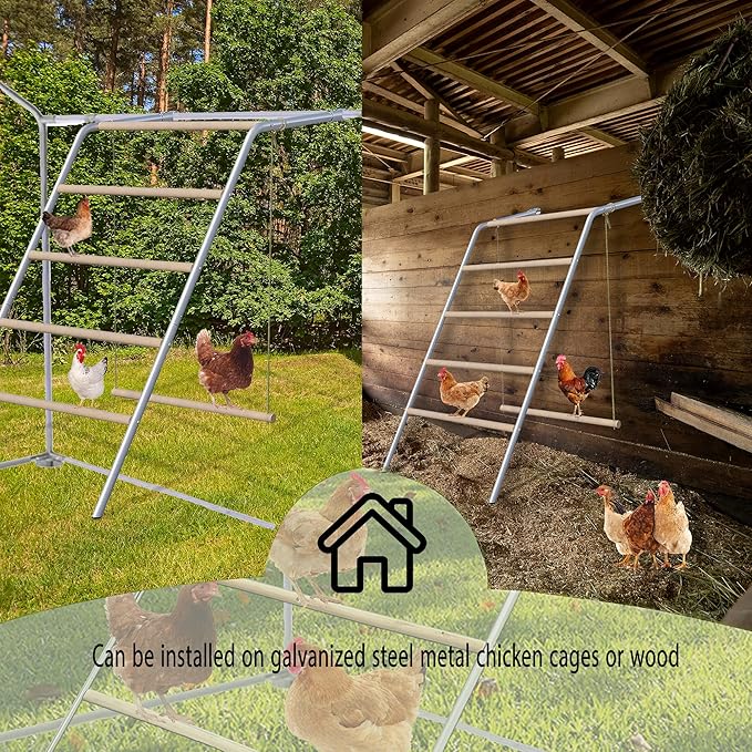 Chicken Perch for Coop, Chicken Swings for Coops, Easy to Installation&Clean, Poultry Coop Roosting Perch, Large Metal Perch (53.9' L X 41.3' W X 44.9' H)
