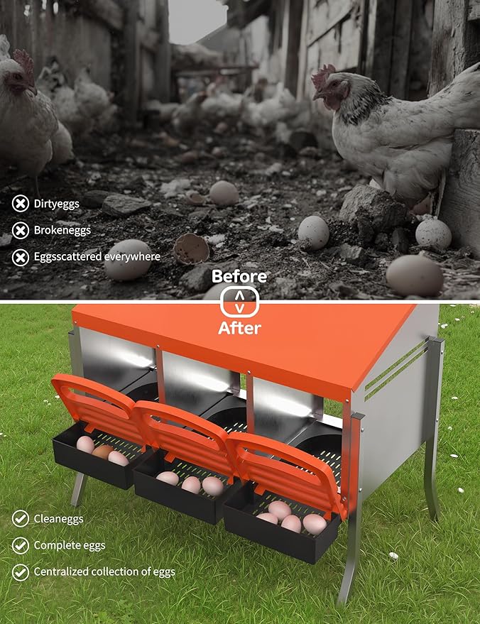 Metal Chicken Nesting Box with Easy-Collect Tray & Lid – 3/4/2x2 Compartment Heavy Duty Roll Away Nesting Boxes for Chickens, Wall Mount or Freestanding, Galvanized Steel Hen Laying Box for Coop