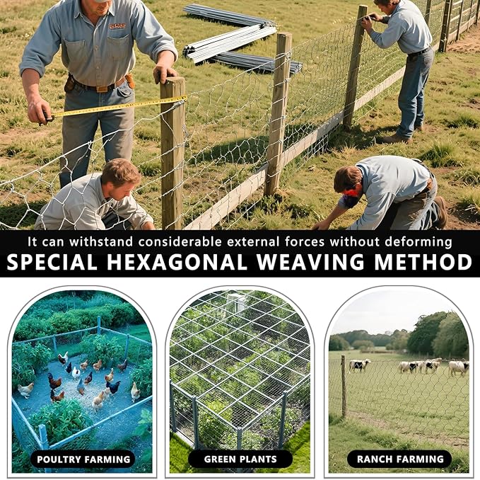 Chicken Wire, 15.7 in x 6.6 ft Garden Fence, Wire Mesh, Chicken Wires Fencing, Mesh Hexagonal Galvanized Metal Poultry Netting for Chicken Coop Rabbit Dogs Barrier (15.7 in x 6.6 ft)