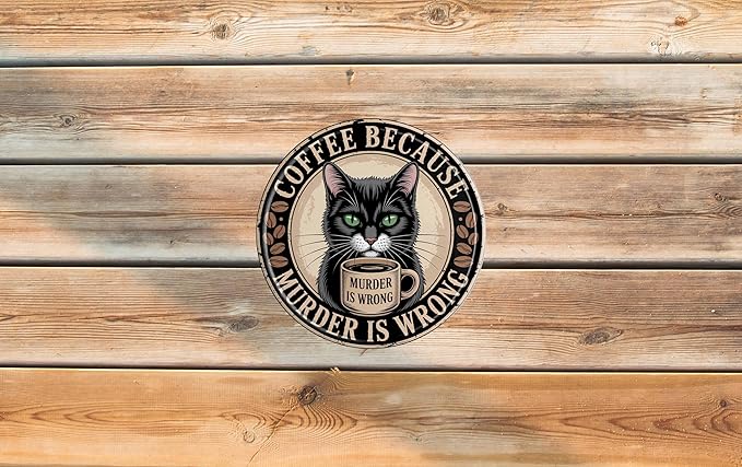 AWISZZZ Coffee Murder Wrong Metal Sign 8x8in Round Humorous Plaque for Kitchen Office Wall Decor Caffeine Gift