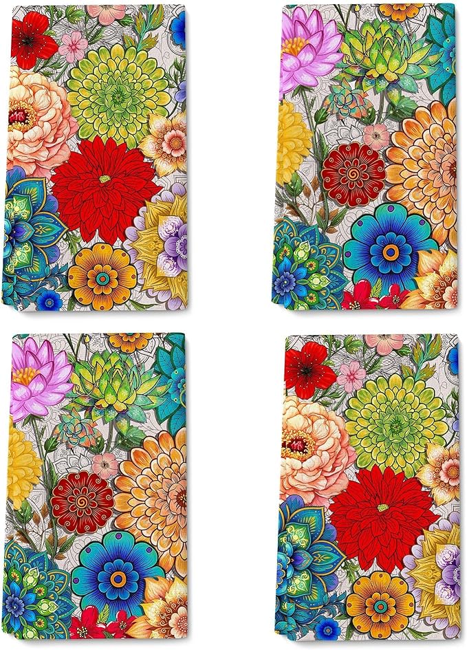 Spring Boho Kitchen Towels Decorative Set of 4, Colorful Floral Hand & Tea Towel, Absorbent Soft Decor Dish Towels Dishcloths for Kitchen Drying,Cooking Housewarming Gifts for Women
