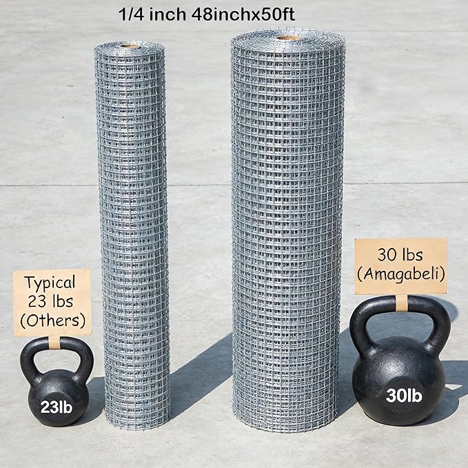 AMAGABELI GARDEN & HOME Hardware Cloth 1/4 inch 48inx50ft Galvanized After Welding Square Chicken Wire Welded Fence Mesh Roll Garden Bed Plant Supports Poultry Netting Cage Wire Snake Fence JW001