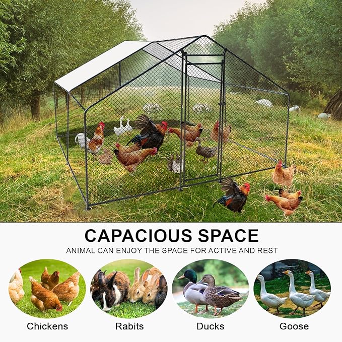 9.8'L x 9.8'W x 6.6'H Large Chicken Coop, Metal Chicken Run, Walk-in Chicken Pen Poultry Cage House with Waterproof and Anti-Ultraviolet Cover for Outdoor Backyard Farm Use