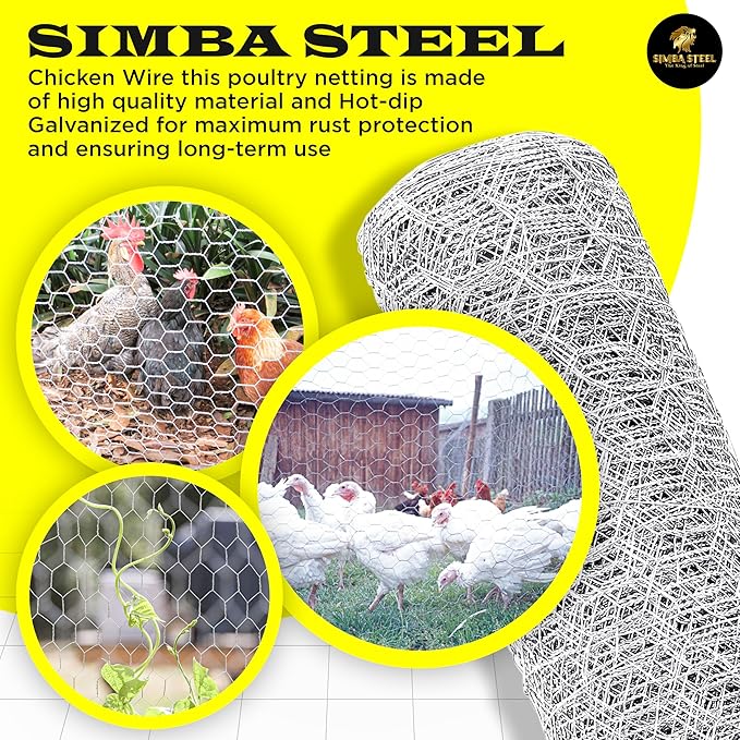 Chicken Wire 48 in x 150 FT x 2” Mesh x 20GA | Poultry Wire Netting | Hot Dipped Galvanised | Hexagonal Galvanized Mesh for Chicken Coop, Rabbit Cage, Fence Barrier PM48x150x2