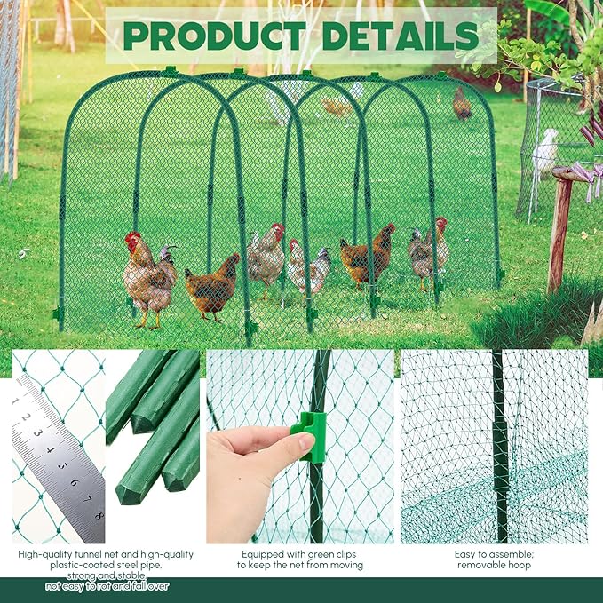 Large Chicken Tunnel Coop Run, 157 × 31.5 x 25.5 Inch, Easy to Install Green Yard Poultry Tunnel for Outdoor Yard, Ideal for Chickens, Ducks, Rabbits, and Small Animals