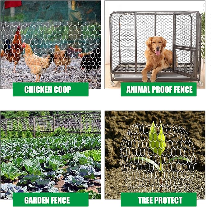 Chicken Wire Fencing, 6ft x 50ft Hexagonal Galvanized Chicken Wire Mesh Fence 2 Inch Mesh Fence Poultry Netting Animal Barrier for Craft Projects Gardening Chicken Coop Rabbit Pet