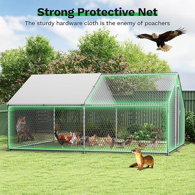 Large Metal Chicken Coop,13.1'L x 9.8'W x 6.6'H Chicken Run,Walk in Chicken Pen with Cover for Yard,Large Poultry Cage for Duck Rabbit