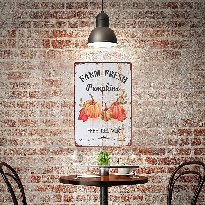 Farm Fresh Pumpkins Retro Vintage Metal Tin Sign Iron Poster for Indoor & Outdoor Home Farm Coffee Kitchen Wall Decor Fall Decor 8X12 Inches