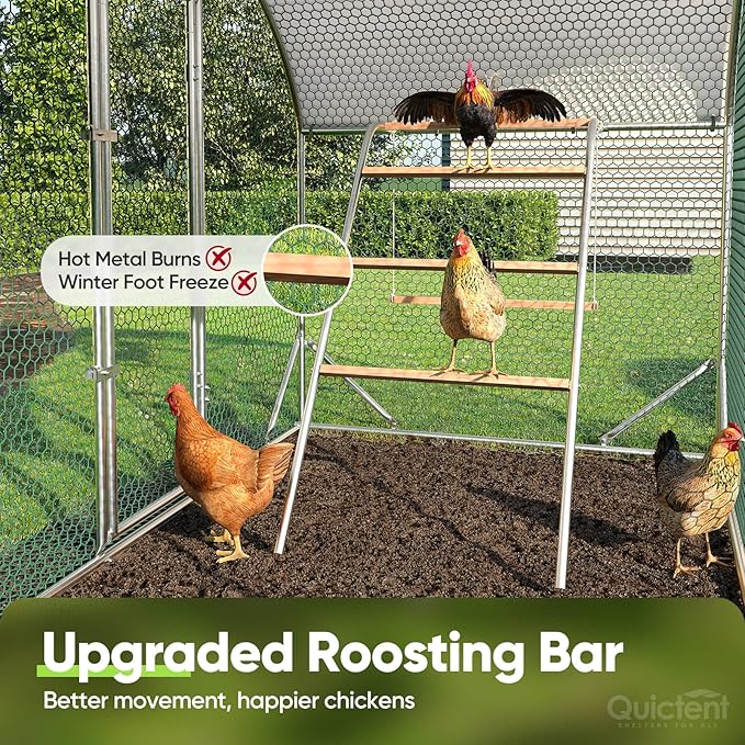 Quictent Essential Series 6.6x9x6.6ft Metal Chicken Coop Run with Climbing Ladder, Walk-in Outdoor Poultry Cage with PVC Coated Chicken Wire, Hen Duck Rabbit Farm House, Waterproof Anti-UV Cover