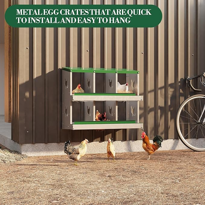 Chicken Nesting Boxes with Roll Away Egg Tray,6/8/10 Compartments, Steel Rustproof & Ventilated Laying Boxes for Hens, Chickens, Ducks, Easy-Clean Poultry Coop Accessories Stand/NO Stand