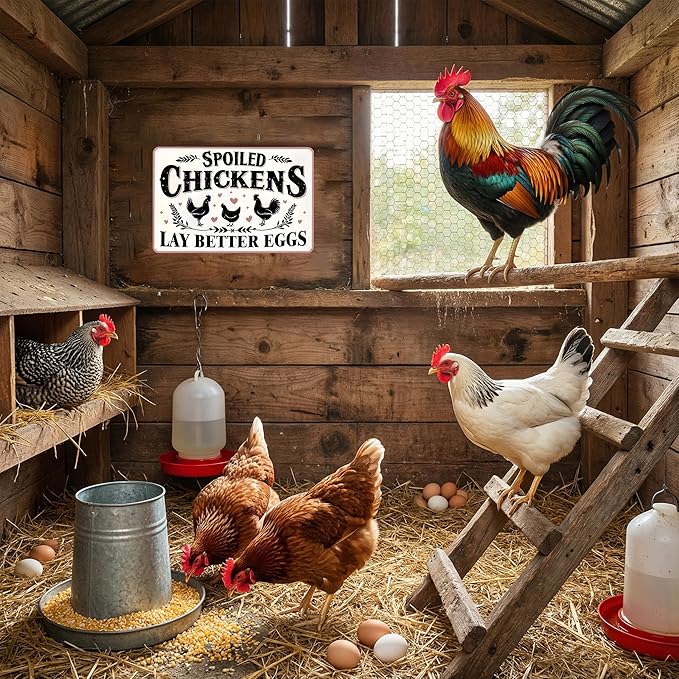 Funnysign Chicken Gifts Vintage Spoiled Chicken Lay Better Eggs Tin Sign for Chicken Coop Farm Kitchen Garden Yard Decor 8x12 inch(3916)