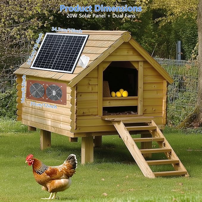 FUTUREZEN Solar Panel 2 Fan Kit, 20W Solar Powered Fan for Chicken Coops, Greenhouses, Sheds, Solar Exhaust Fans & Powered Fan with Intake, Exhaust, 3500RPM, Waterproof, Adjustable Mount, 8.8FT Cable