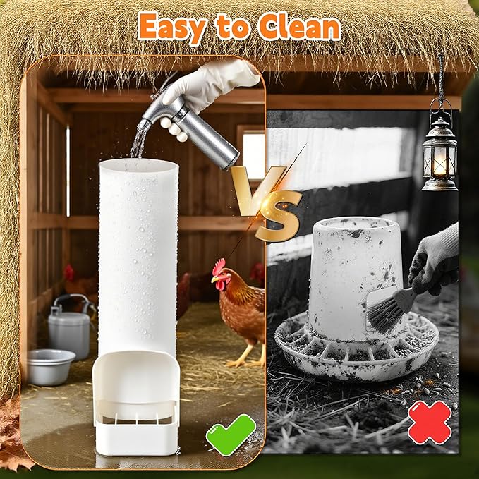 2026 Automatic Chicken Feeder Outdoor, Large Capacity PVC Pipe Hanging Chicken Coop Feeder, with Cover, No Waste and Rainproof Design, Used for Long-Term Feeding of Chickens