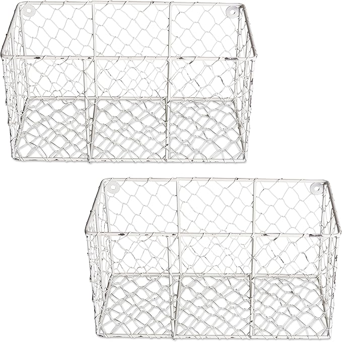 DII Chicken Wire Collection Farmhouse Vintage Wall Baskets, Small Basket, White