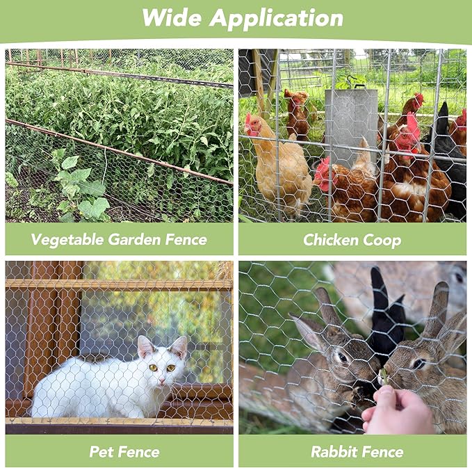 HOOPLE Chicken Wire, 17Inx40FT Chicken Wire Fencing for Garden Poultry, Hexagonal Galvanized Chicken Wire Mesh, Rustproof and Sturdy, Animal Barrier Mesh, Wire Fence Rolls for DIY Project.