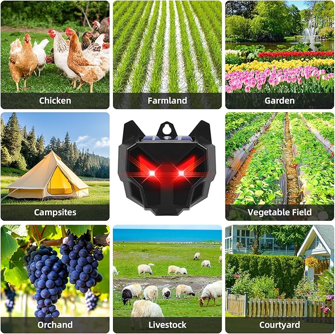 2026 Upgraded Solar Predator Eyes Animal Repellent, 8 Pack Red LED Night Deterrent for Deer, Coyote, Fox, Raccoon, Skunk, Waterproof Predator Light for Chicken Coop, Garden & Farm Protection